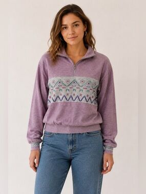80’s Vintage Retro Geometric Print 1/4 Zip Knit Pullover by Blast Size M/P